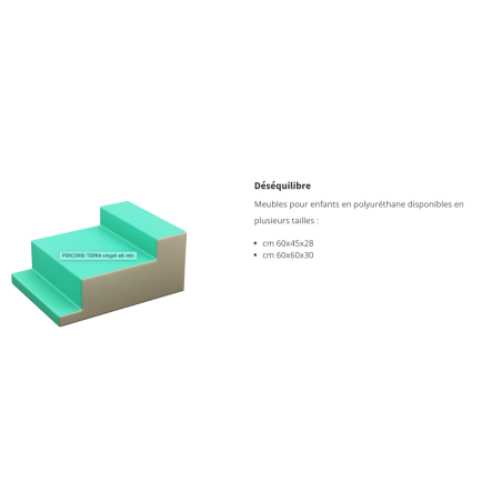 Échelle de motricité pour bébé en mousse turquoise et beige, escaliers inclinés pour parcours sécurisés, texte descriptif « PERC