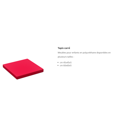 Carré de motricité en mousse rouge, tapis pliable pour crèche et maternelle, vue inclinée.