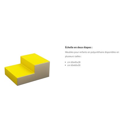 Échelle de motricité en deux étapes, mousse jaune et beige, escalier pour parcours ludique et sécurité des enfants.