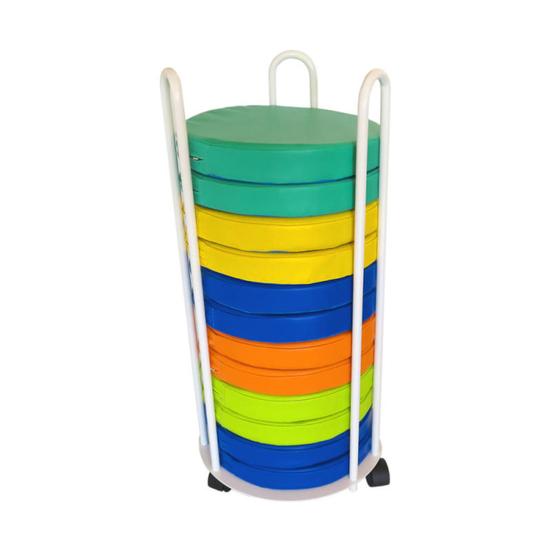 Chariot porte-coussins + 12 poufs