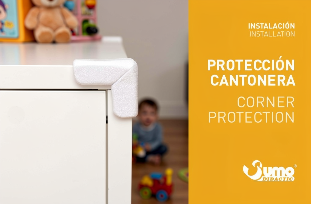 Protection d'angle en mousse polyéthylène installée sur un meuble