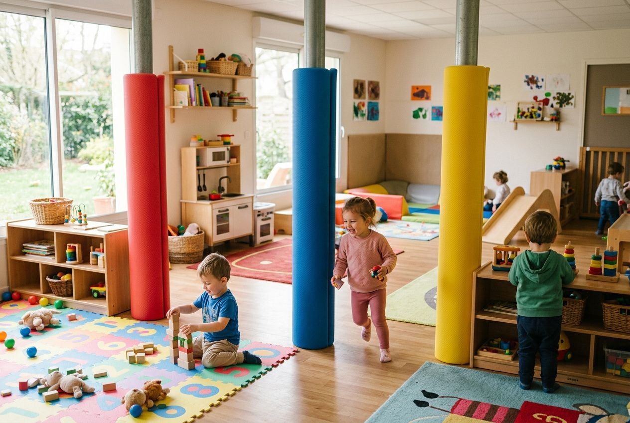 Poteau protégé en mousse dans une crèche
